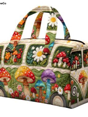 Quilted Hippie Weekender Bag Boho Floral Travel Duffle Overnight Gym Tote